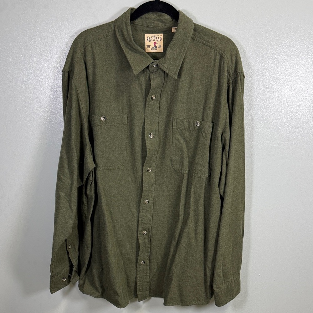 Red Head Olive Green Button-Up Shirt Sz 2XL